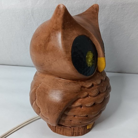 Vintage Handmade Ceramic Owl Light Hobbyist Hand Painted Electric Bird Lamp - Picture 3 of 16